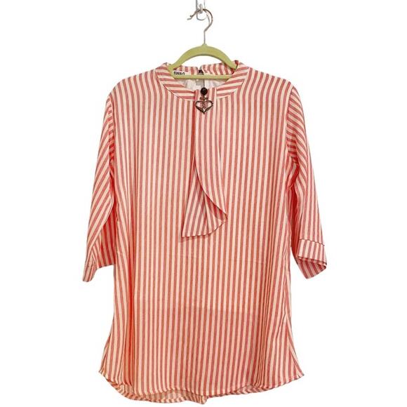 Swag Red Stripe Quarter Sleeve Blouse Sz M - Picture 1 of 11